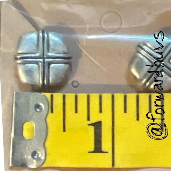 Square Silver Tine Clip On Earrings with Raised Cross Pattern - Picture 8 of 9